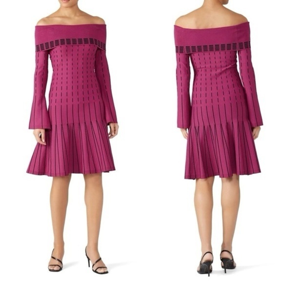 Prabal Gurung Dresses & Skirts - Prabal Gurung Dress Womens 0 Magenta Off the Shoulder Dotted Fit and Flare Knit